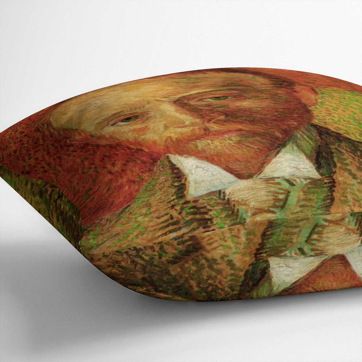 Cushion featuring Van Gogh's Portrait of the Art Dealer Alexander Reid, made from luxurious vegan faux suede with vibrant colors.