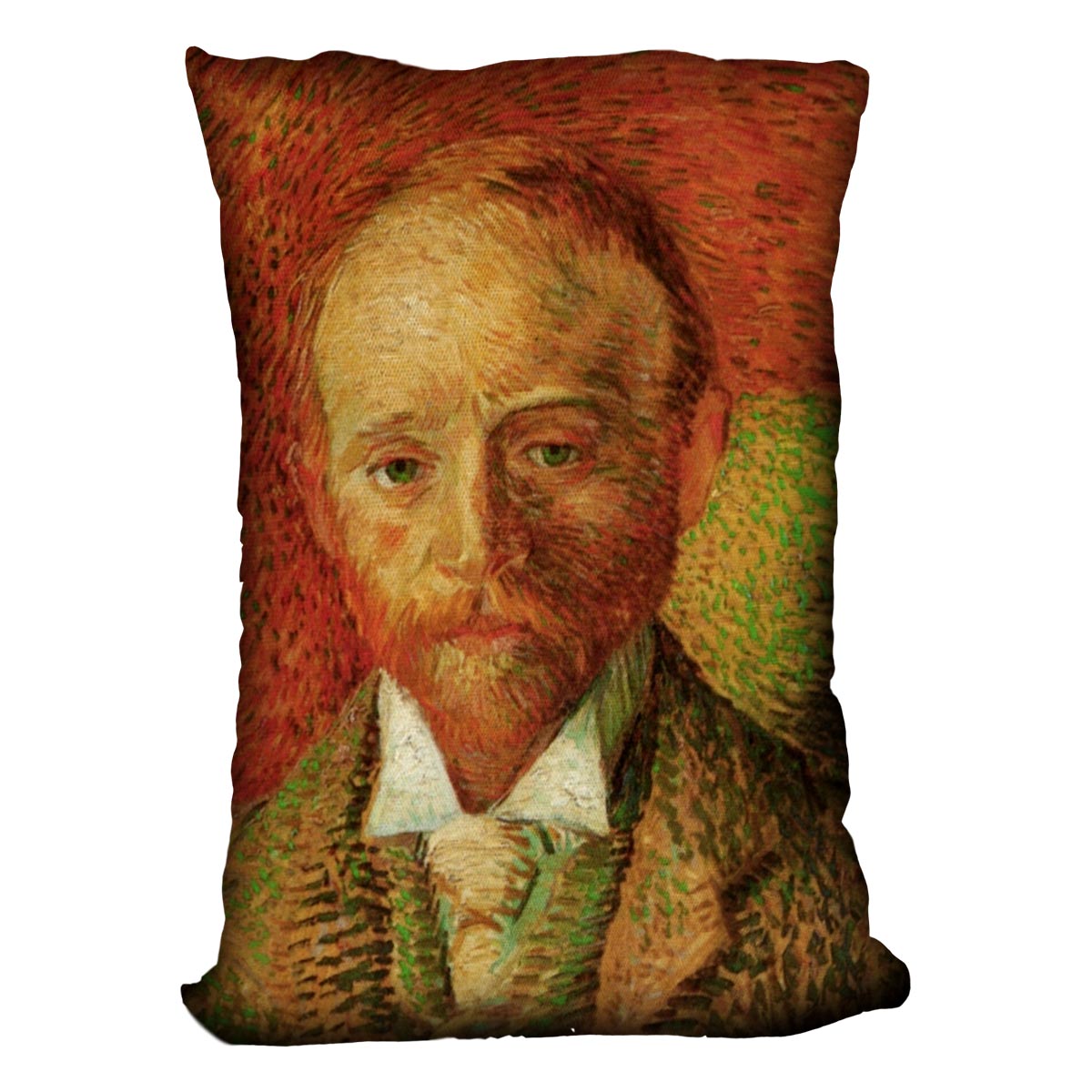 Cushion featuring Van Gogh's Portrait of the Art Dealer Alexander Reid, made from luxurious vegan faux suede with vibrant colors.