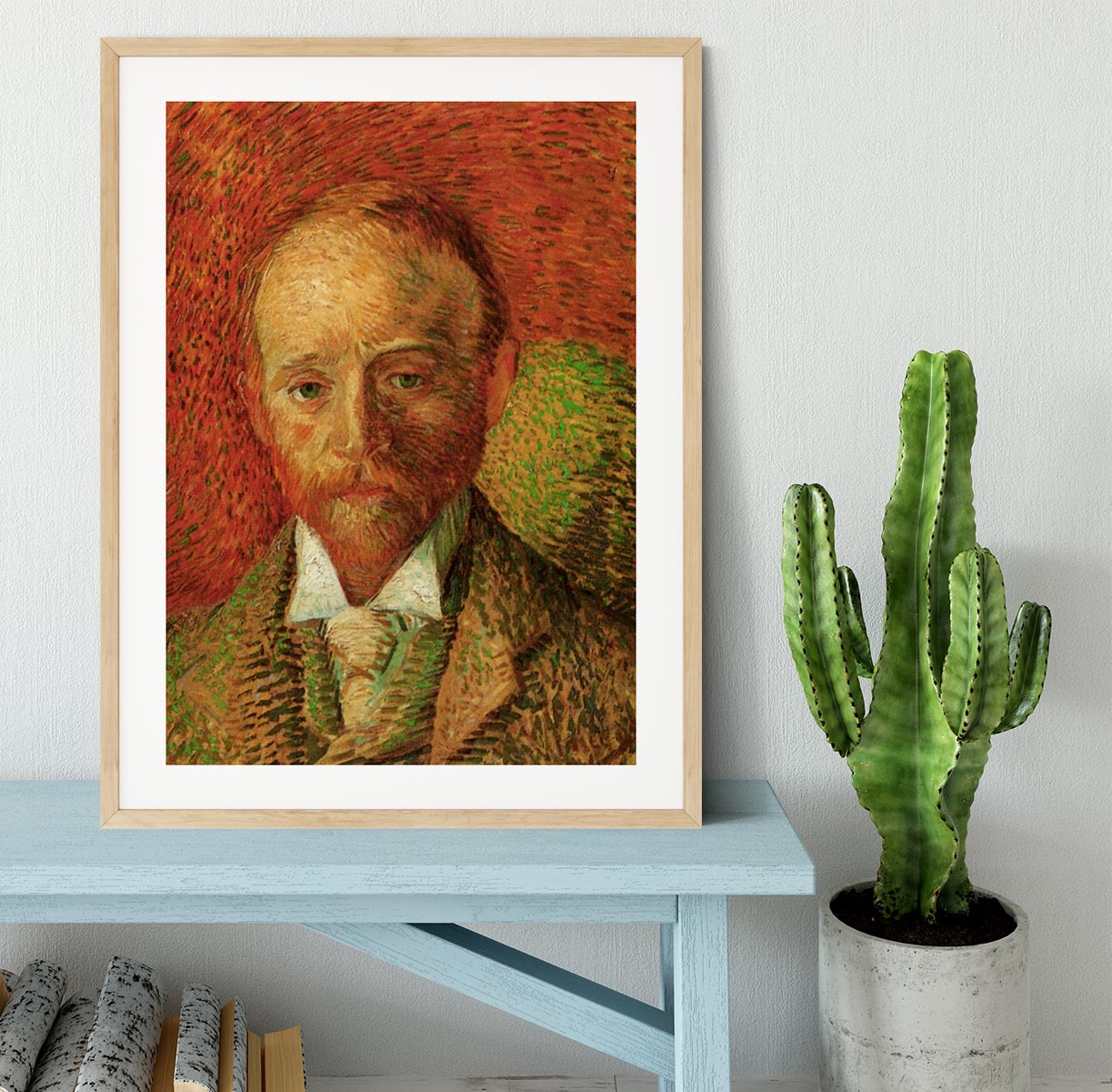 Framed print of Van Gogh's Portrait of Alexander Reid, showcasing vibrant colors and intricate details.
