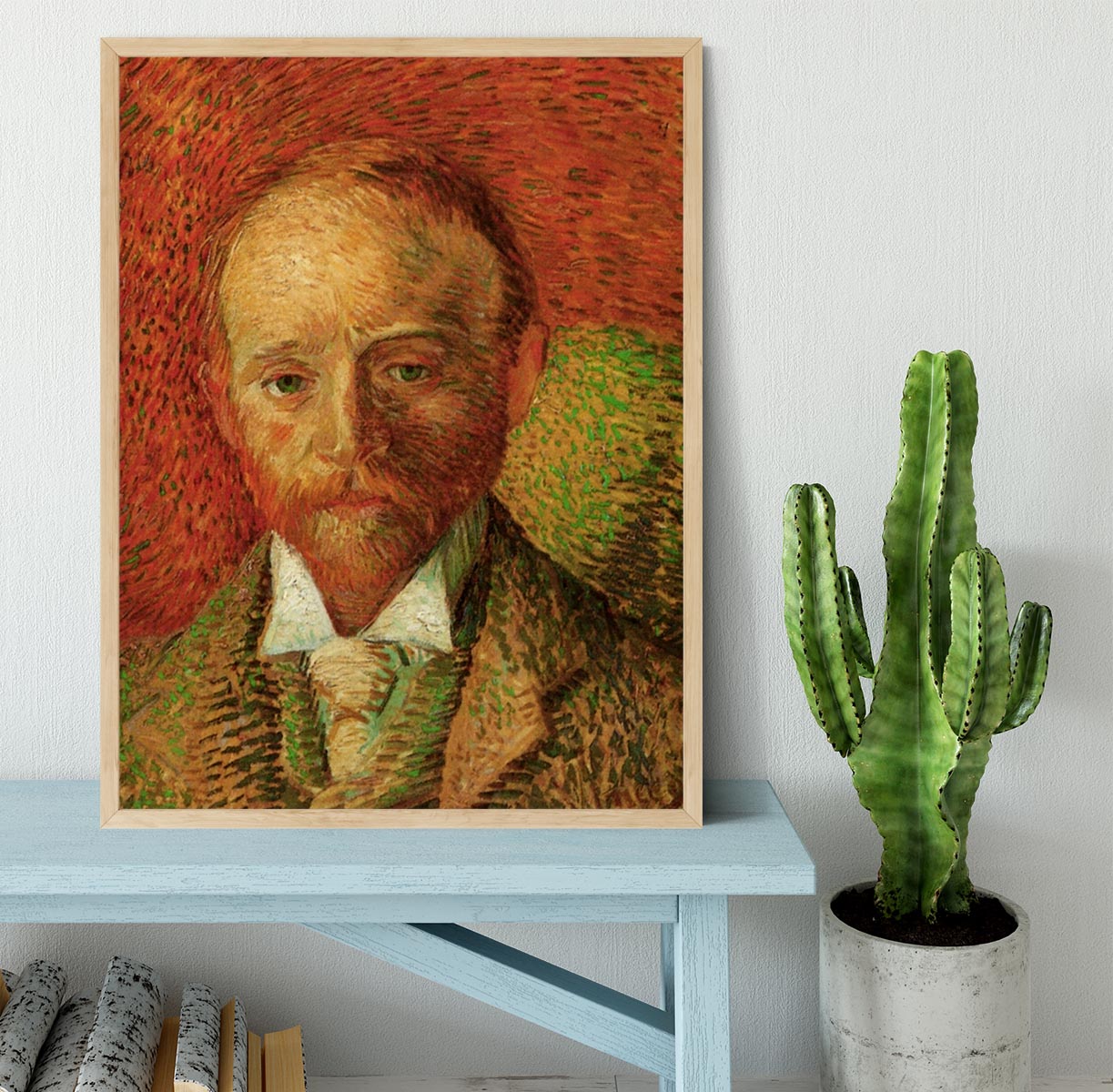 Framed print of Van Gogh's Portrait of Alexander Reid, showcasing vibrant colors and intricate details.