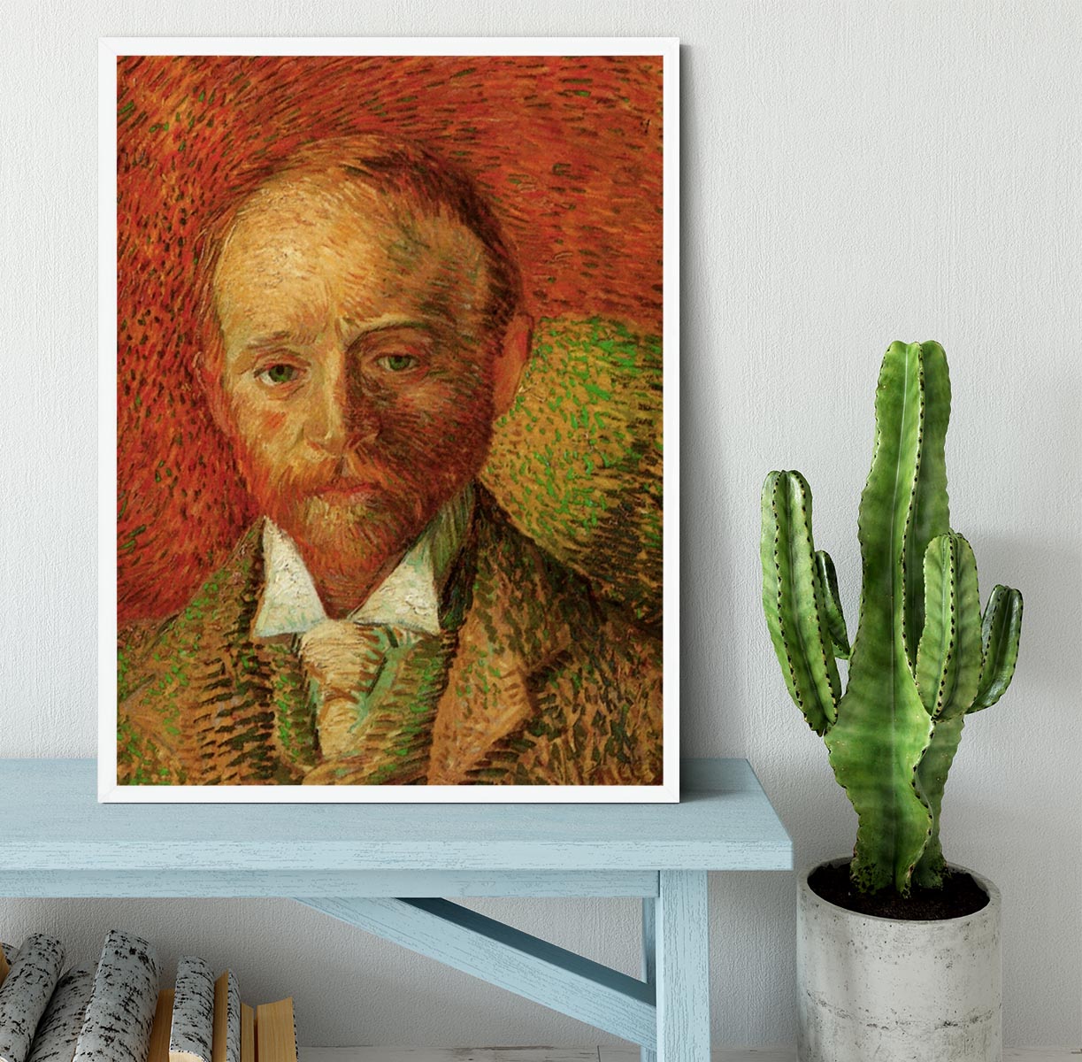Framed print of Van Gogh's Portrait of Alexander Reid, showcasing vibrant colors and intricate details.