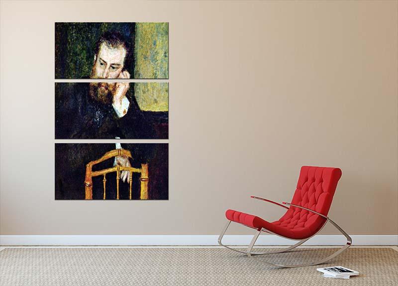 Three-panel canvas art featuring Alfred Sisley's portrait by Renoir, showcasing vibrant colors and intricate details.