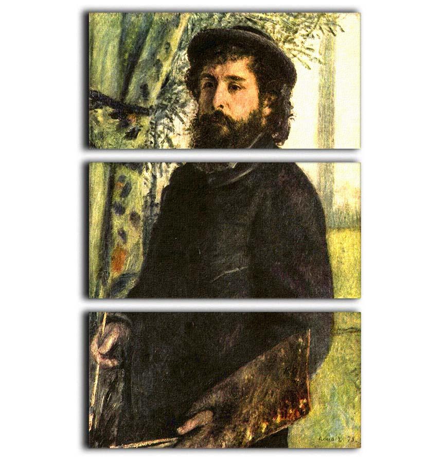 Three-panel canvas art featuring Claude Monet's portrait by Renoir, showcasing vibrant colors and intricate details.