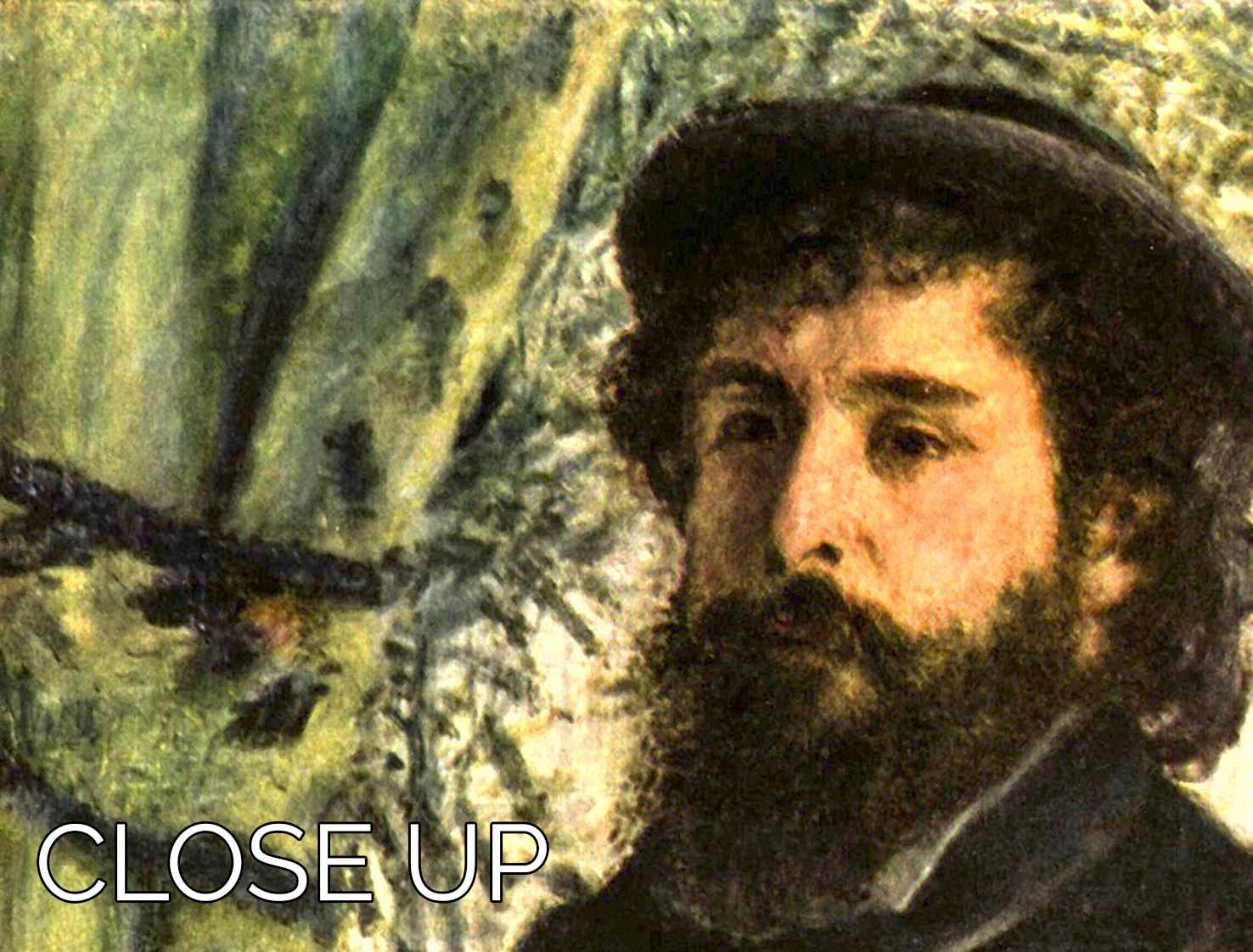 Three-panel canvas art featuring Claude Monet's portrait by Renoir, showcasing vibrant colors and intricate details.