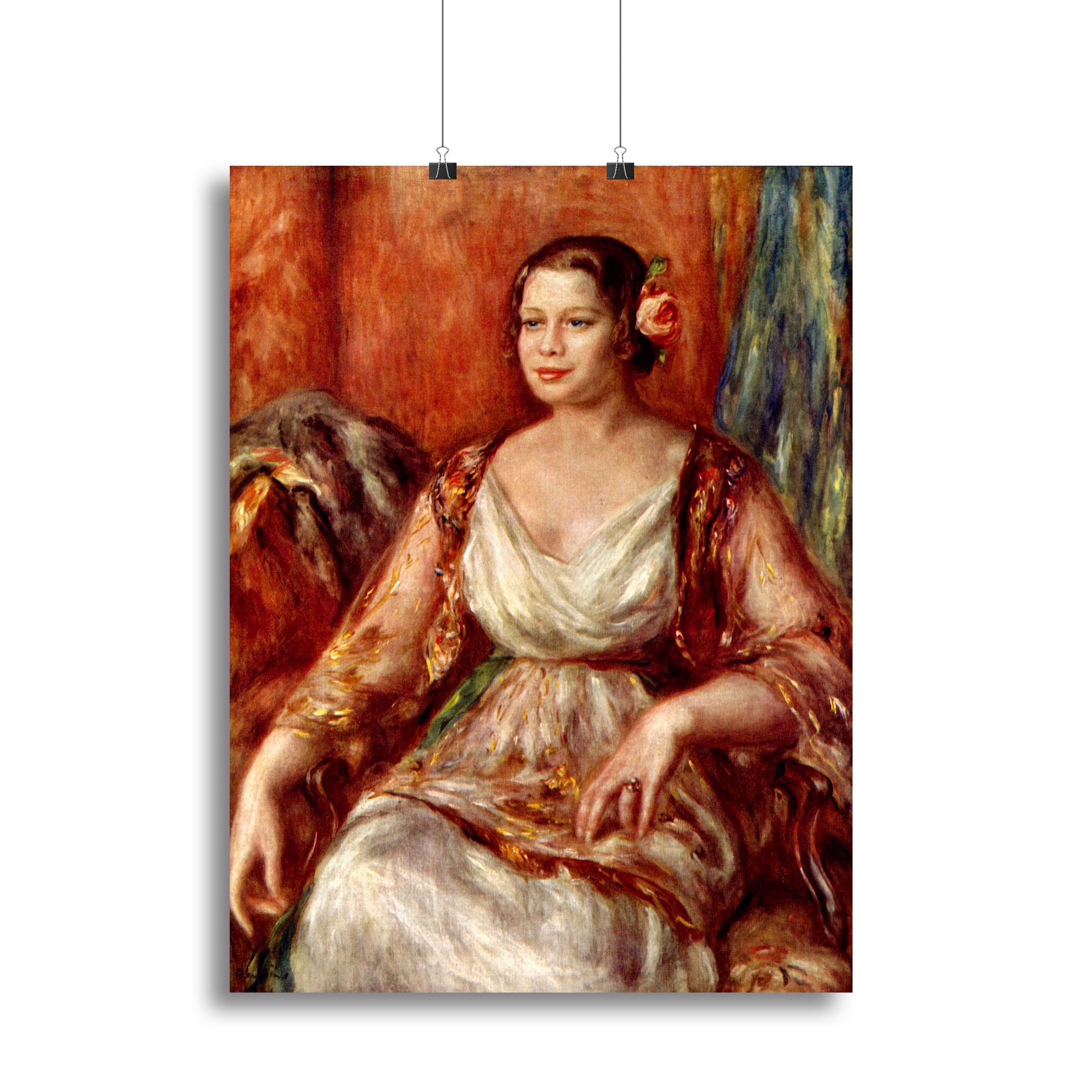 Canvas print of Portrait of Tilla Durieux by Renoir, showcasing vibrant colors and elegant details.
