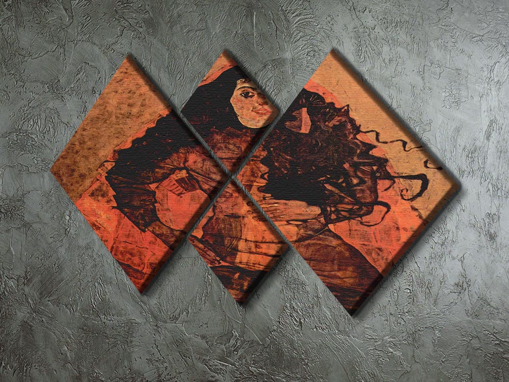 A 4-square multi-panel canvas featuring the Portrait of Trude Engel by Egon Schiele, showcasing vibrant colors and expressive details.