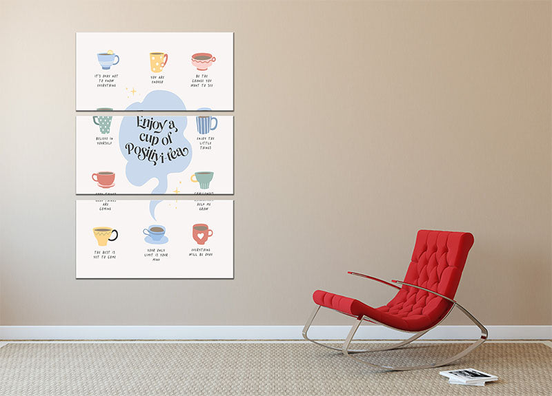 A stunning 3-panel canvas print featuring vibrant colors and uplifting designs, perfect for enhancing any living space.