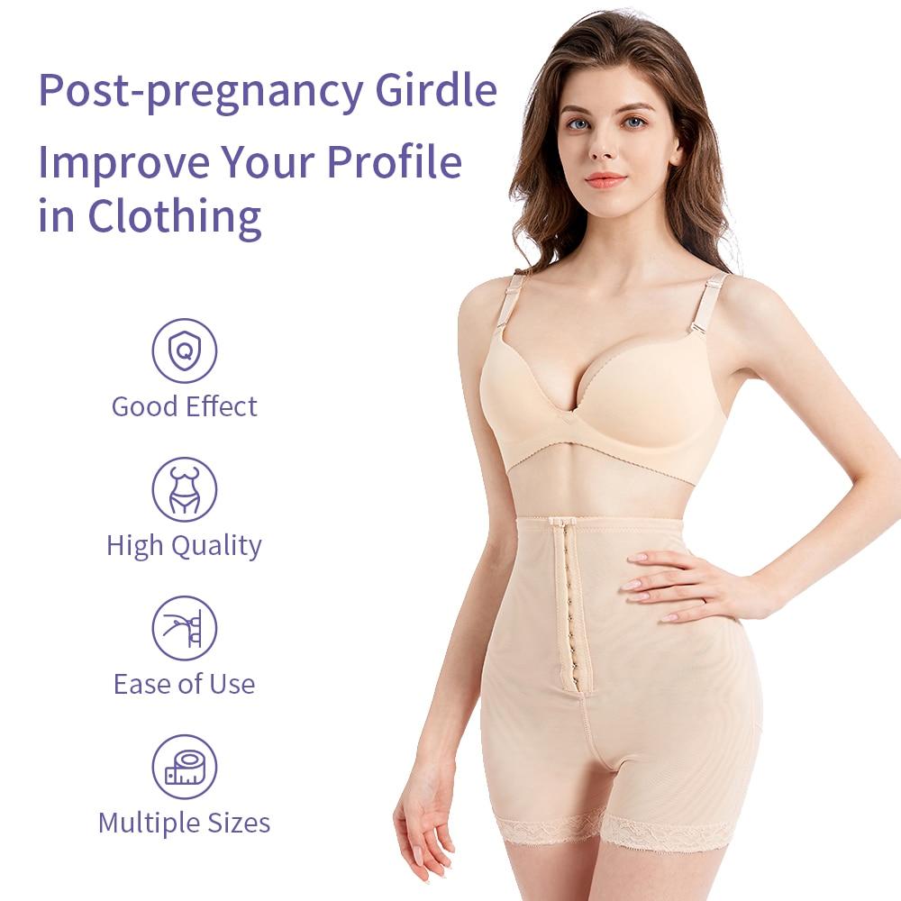 Postpartum girdles for women, high waist slimming panties in black and beige, designed for tummy control and body shaping.