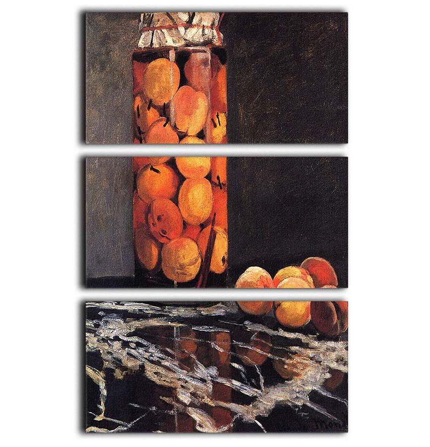 A beautiful 3-panel canvas print featuring Monet's Pot of Peaches, showcasing vibrant colors and intricate details.