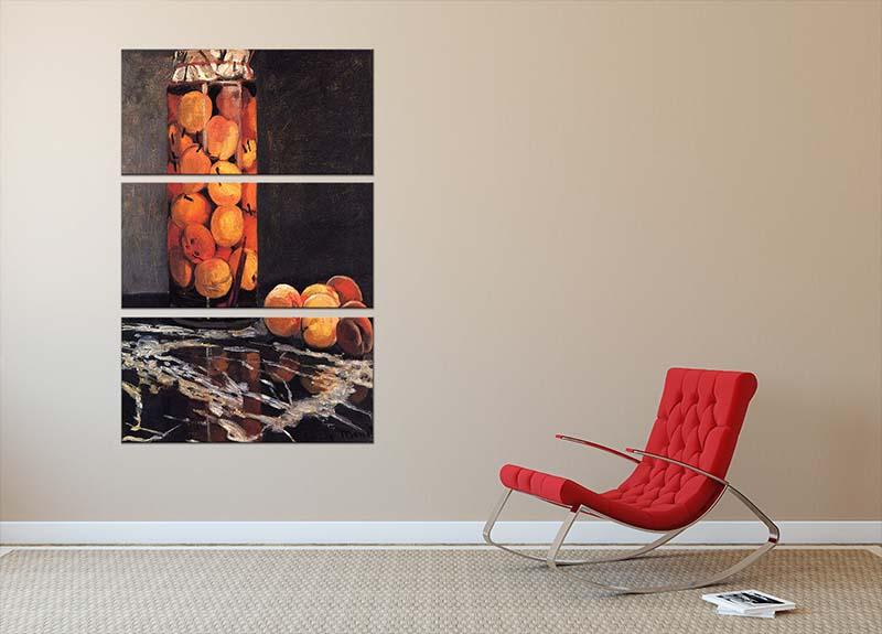 A beautiful 3-panel canvas print featuring Monet's Pot of Peaches, showcasing vibrant colors and intricate details.