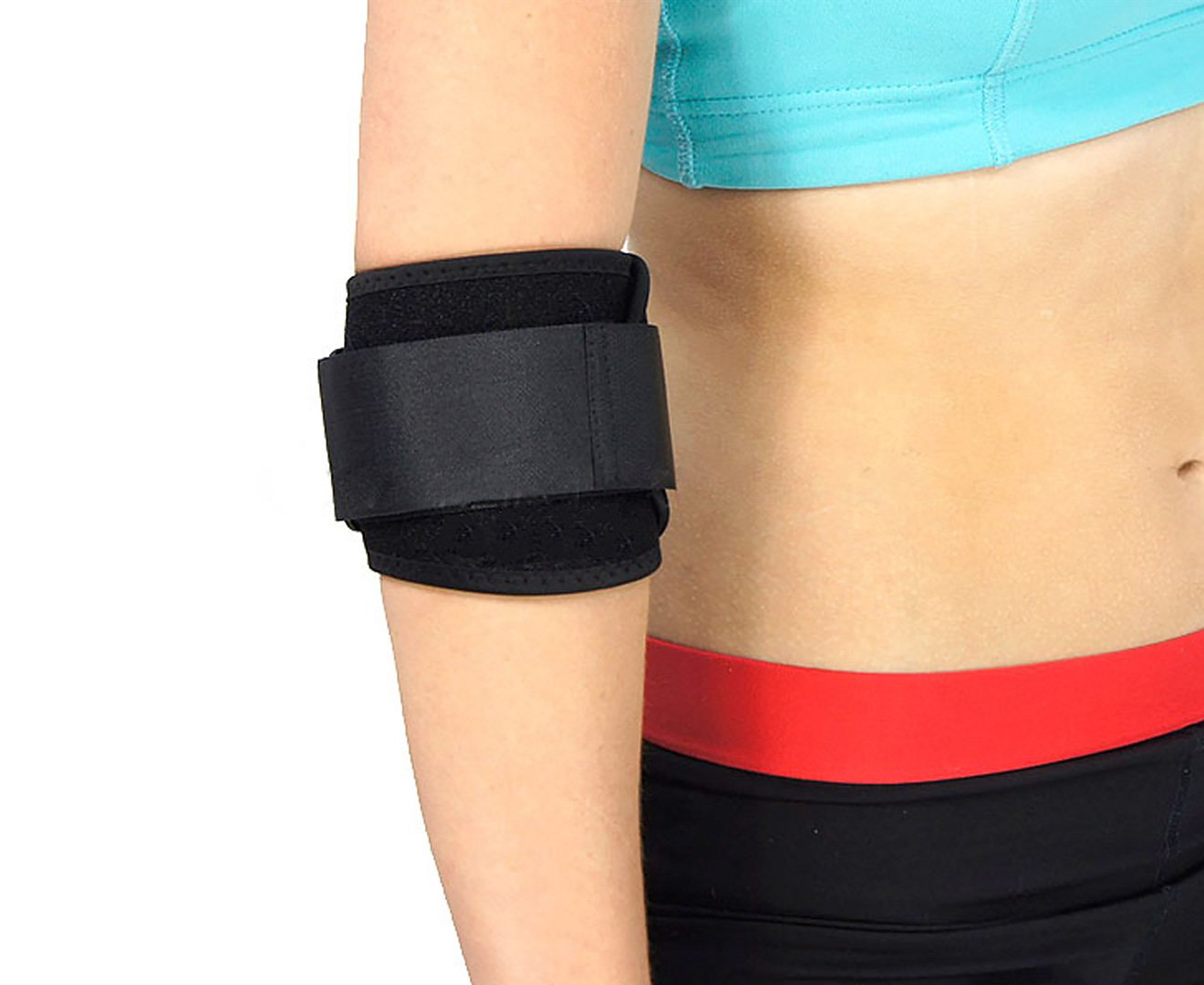 Powertrain Elbow Compression Bandage Support showcasing its 3-layer neoprene design for optimal comfort and support.