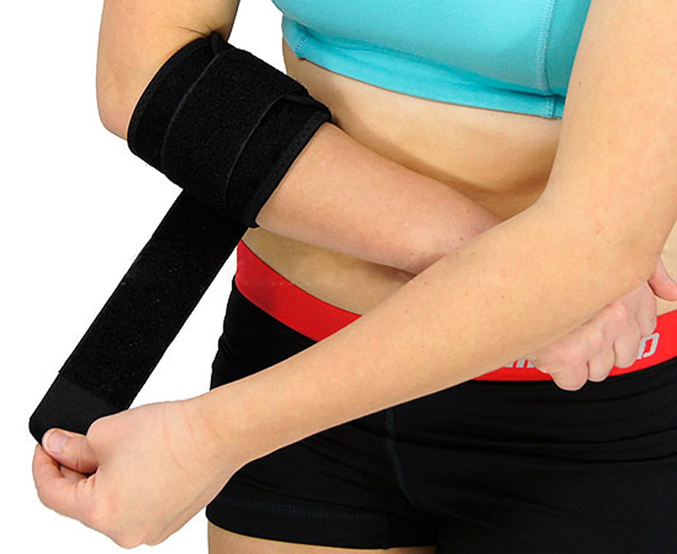 Powertrain Elbow Compression Bandage Support showcasing its 3-layer neoprene design for optimal comfort and support.
