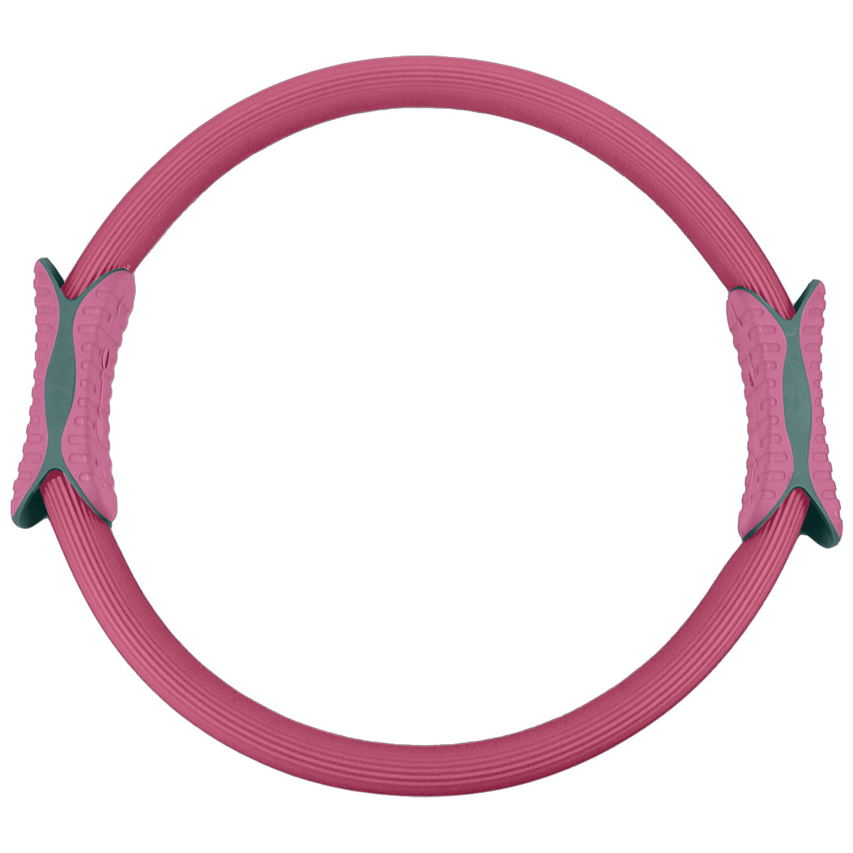 Powertrain Pilates Ring Band in pink color, featuring soft foam handles and a 40cm diameter, designed for home workouts and Pilates exercises.