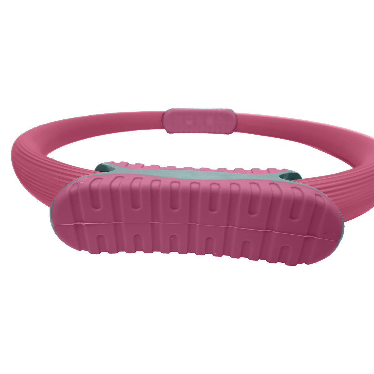 Powertrain Pilates Ring Band in pink color, featuring soft foam handles and a 40cm diameter, designed for home workouts and Pilates exercises.