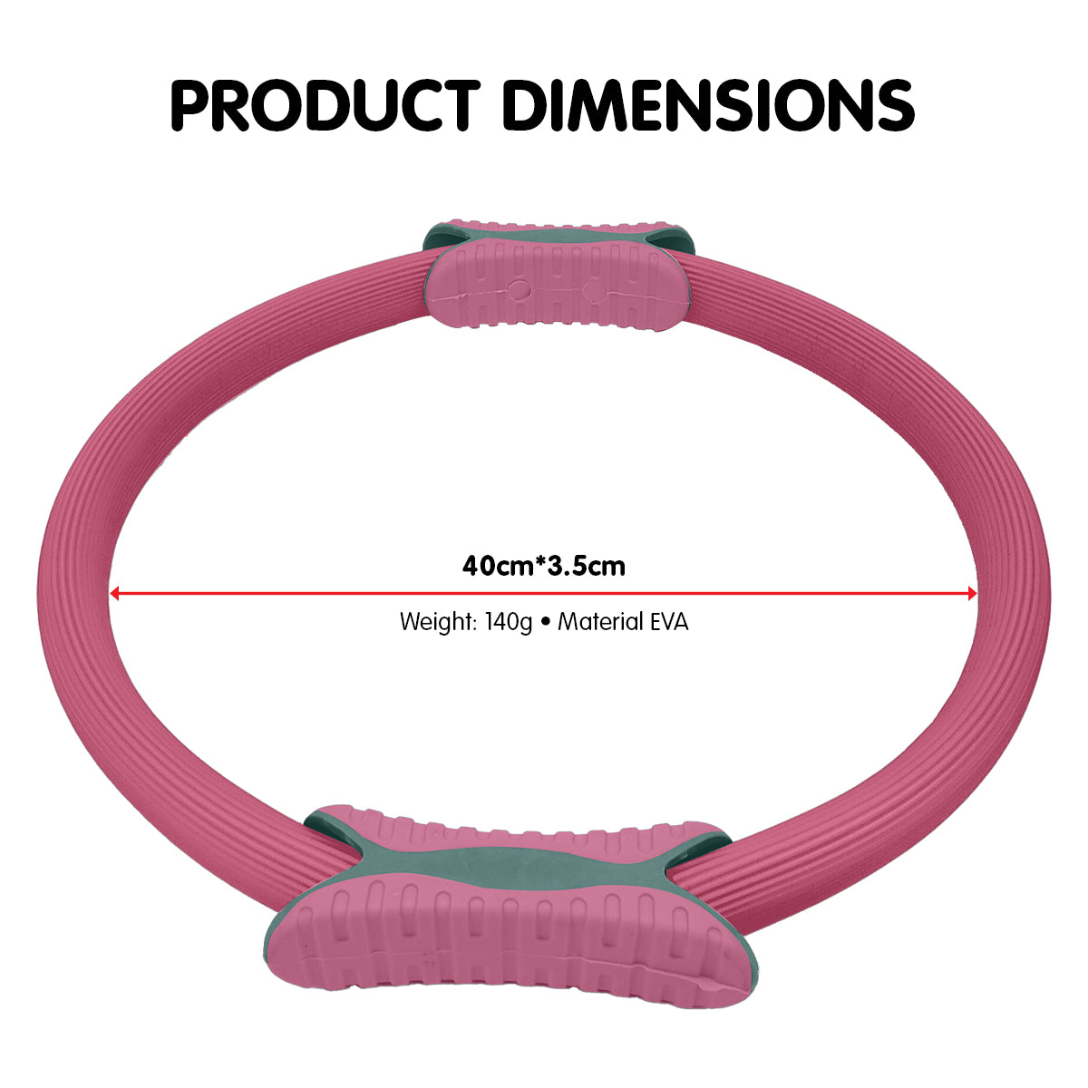 Powertrain Pilates Ring Band in pink color, featuring soft foam handles and a 40cm diameter, designed for home workouts and Pilates exercises.