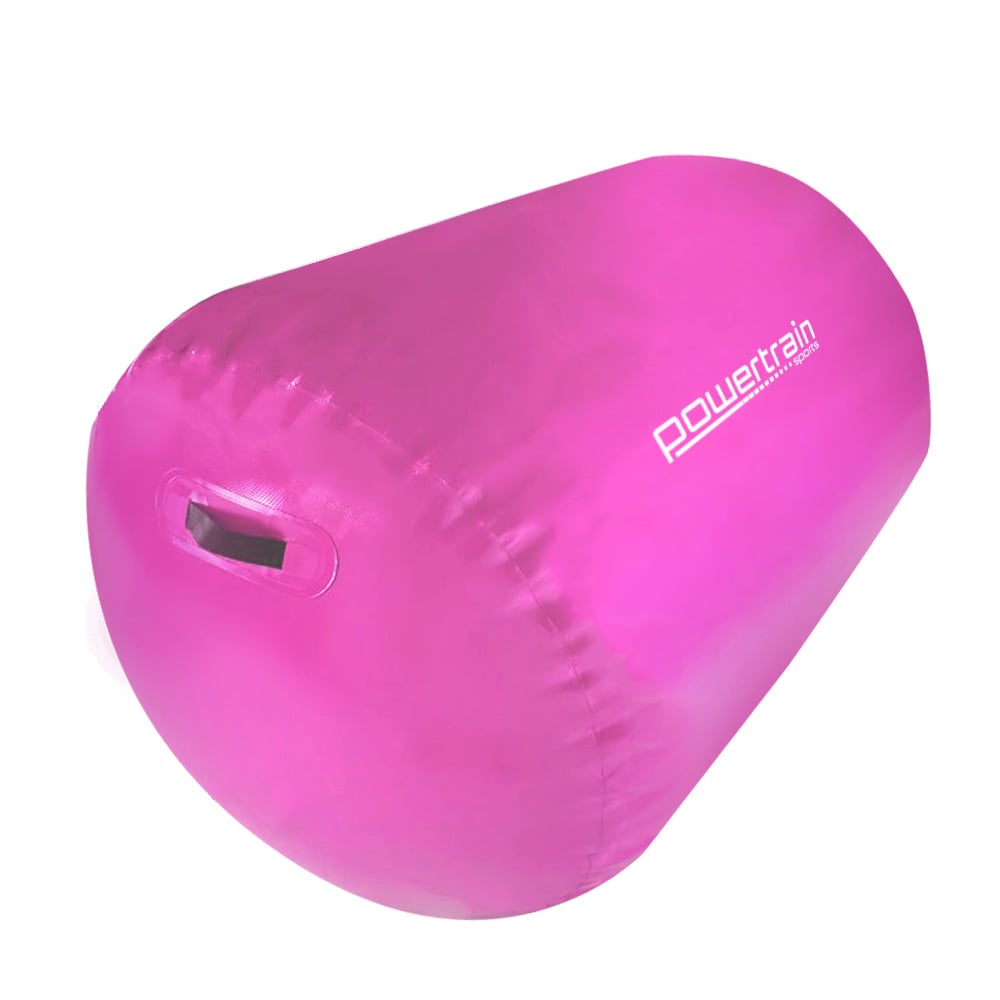 Powertrain Sports Inflatable Gymnastics Air Barrel in vibrant colors, designed for training flips and core exercises.