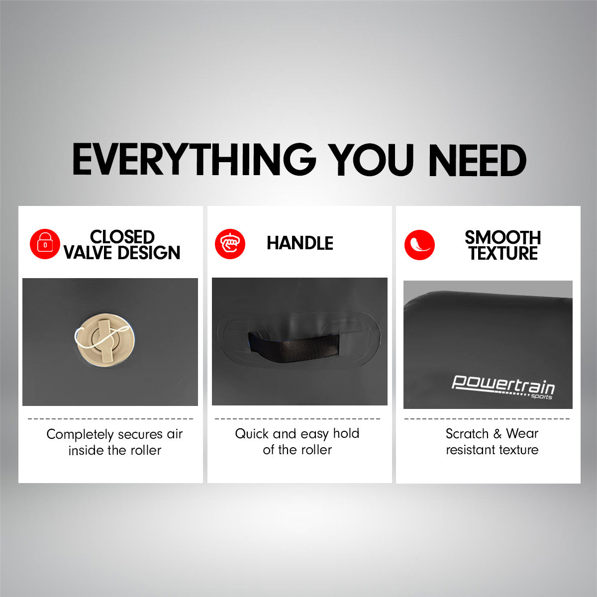 Powertrain Sports Inflatable Gymnastics Air Barrel Exercise Roller 120, designed for gymnastic training, showcasing its durable PVC material and inflatable design.