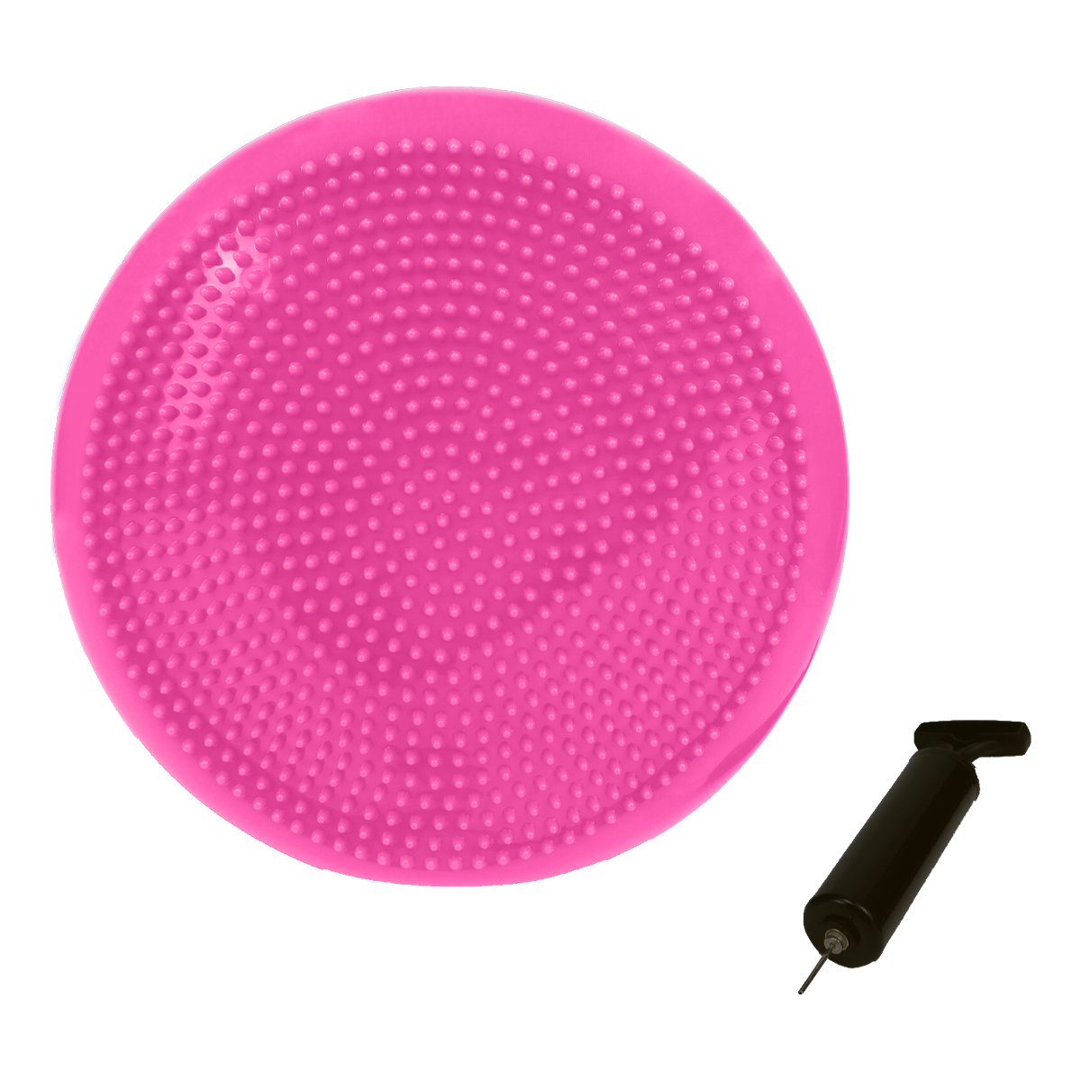 Powertrain Yoga Stability Disc in pink color, featuring a textured surface for grip and an inflatable design for balance training.