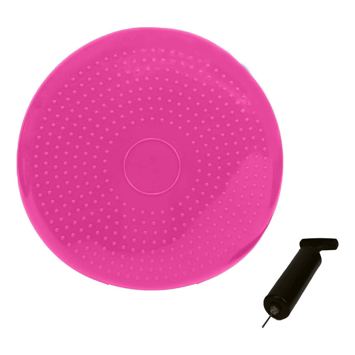 Powertrain Yoga Stability Disc in pink color, featuring a textured surface for grip and an inflatable design for balance training.