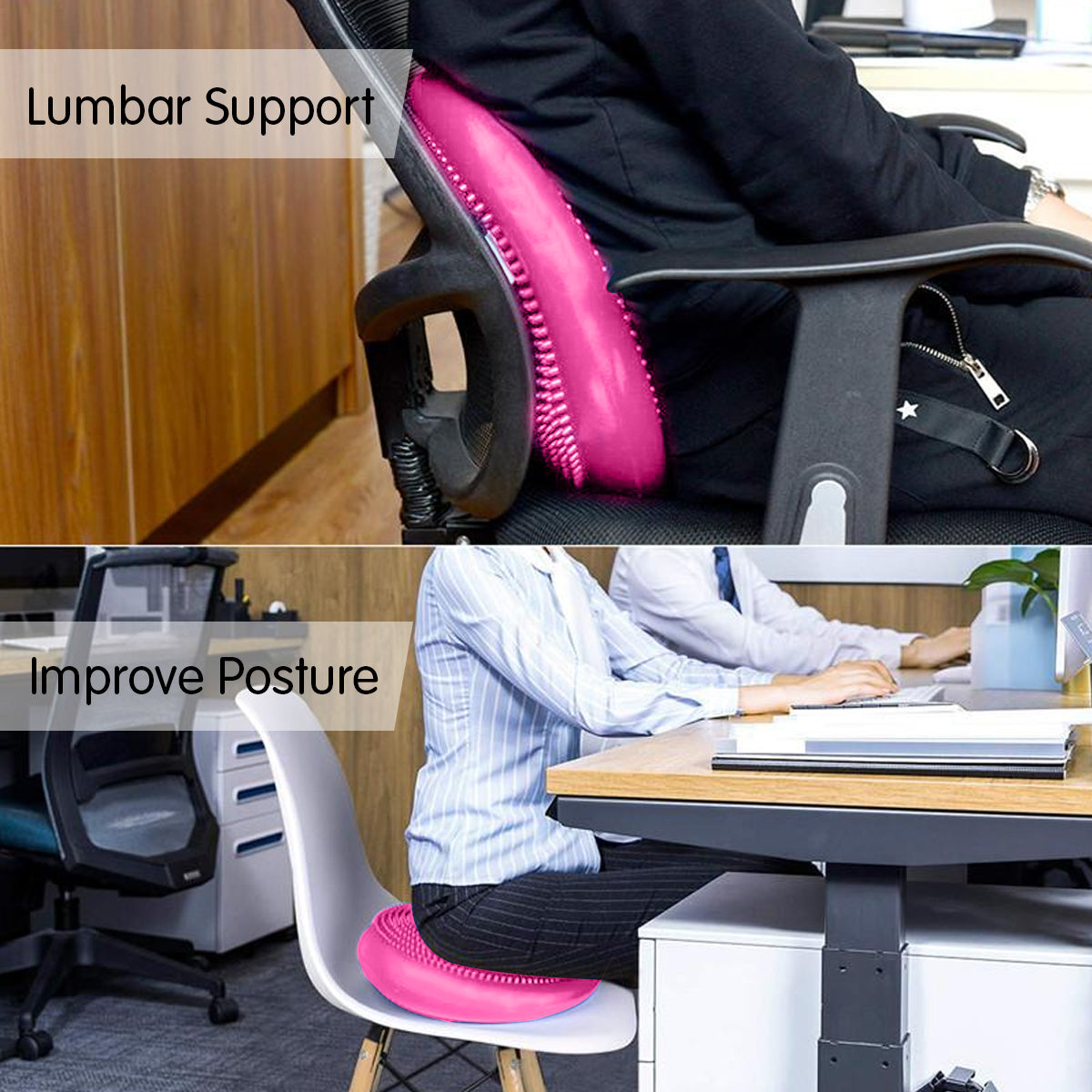 Powertrain Yoga Stability Disc in pink color, featuring a textured surface for grip and an inflatable design for balance training.