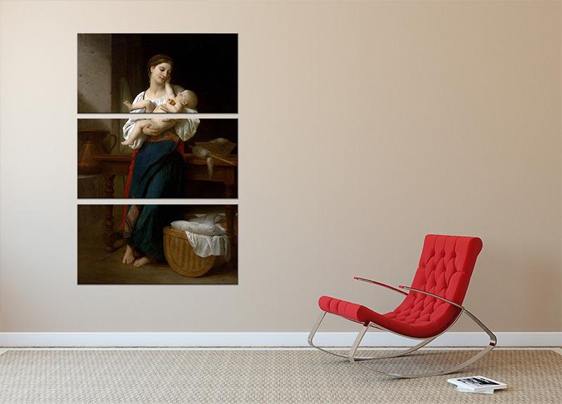 Premires Caresses By Bouguereau 3-panel canvas print showcasing elegant artwork in a split design, perfect for home decor.