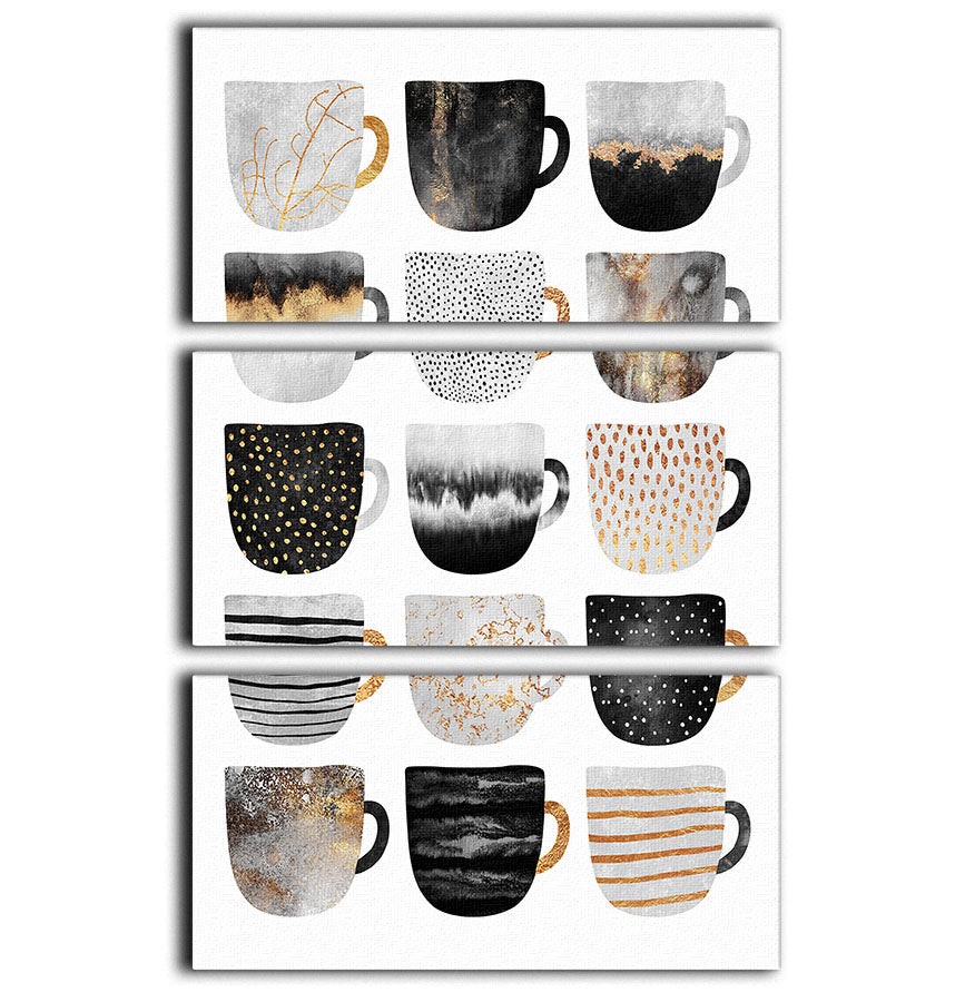 A beautiful 3-panel canvas print featuring pretty coffee cups, perfect for home decor.