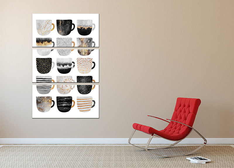 A beautiful 3-panel canvas print featuring pretty coffee cups, perfect for home decor.