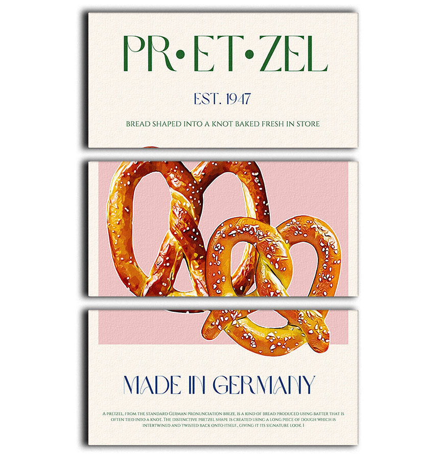 A beautiful 3-panel canvas print featuring a whimsical pretzel design, perfect for home decor.