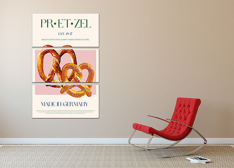 A beautiful 3-panel canvas print featuring a whimsical pretzel design, perfect for home decor.