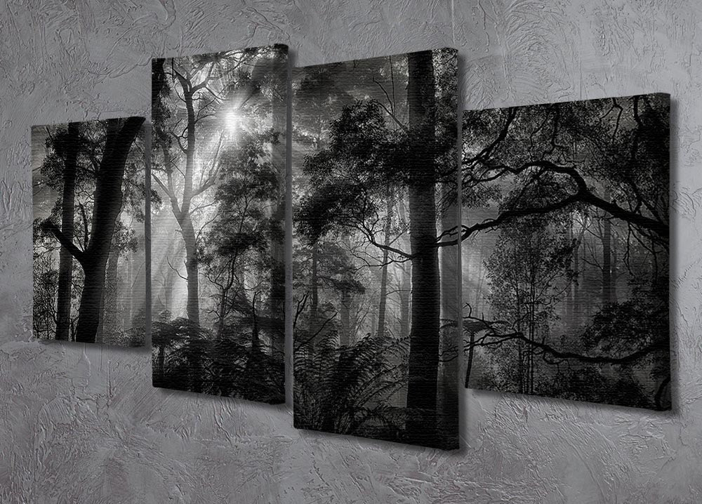 A beautiful 4-split canvas artwork depicting a lush forest, showcasing vibrant greens and earthy tones across four panels.