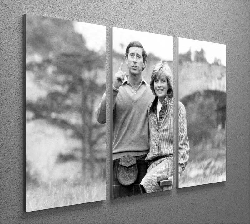 A beautiful 3-panel canvas featuring Prince Charles and Princess Diana at Balmoral, showcasing elegance and historical significance.