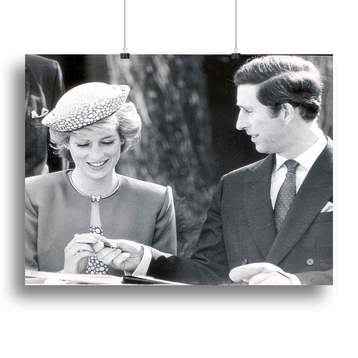 Canvas print featuring Prince Charles and Princess Diana in Vancouver, showcasing their elegance and charm.