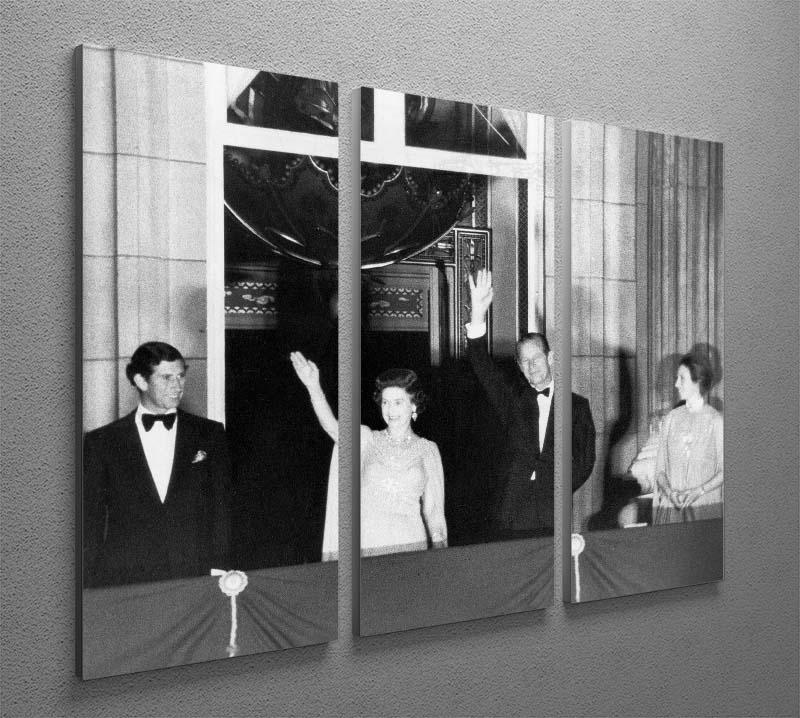 Three-panel canvas art featuring Prince Charles and family during Silver Jubilee fireworks, showcasing vibrant colors and intricate details.
