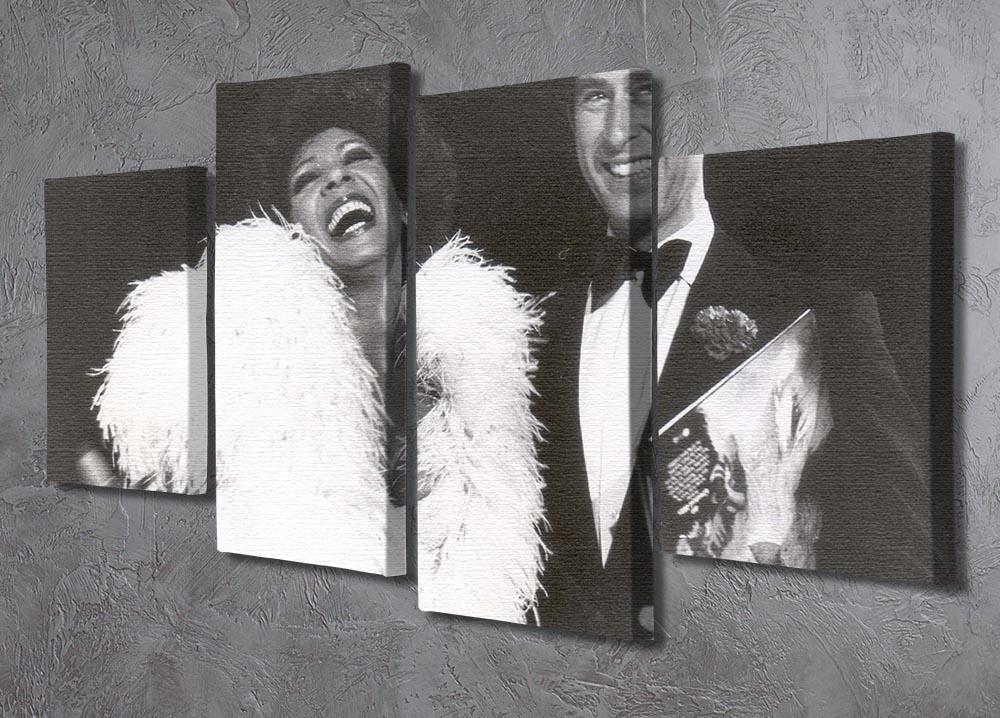A 4-split canvas artwork featuring Prince Charles and Shirley Bassey, showcasing vibrant colors and dynamic design.