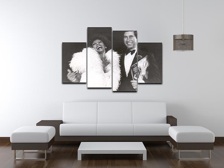 A 4-split canvas artwork featuring Prince Charles and Shirley Bassey, showcasing vibrant colors and dynamic design.