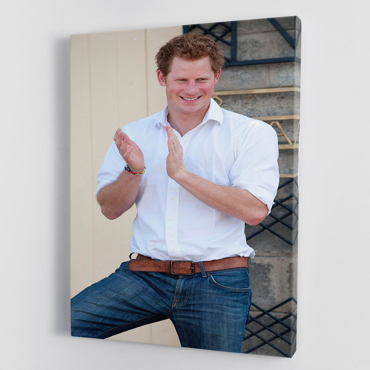 Canvas print featuring Prince Harry at a blind clinic in Lesotho, showcasing his humanitarian efforts in a vibrant and elegant design.