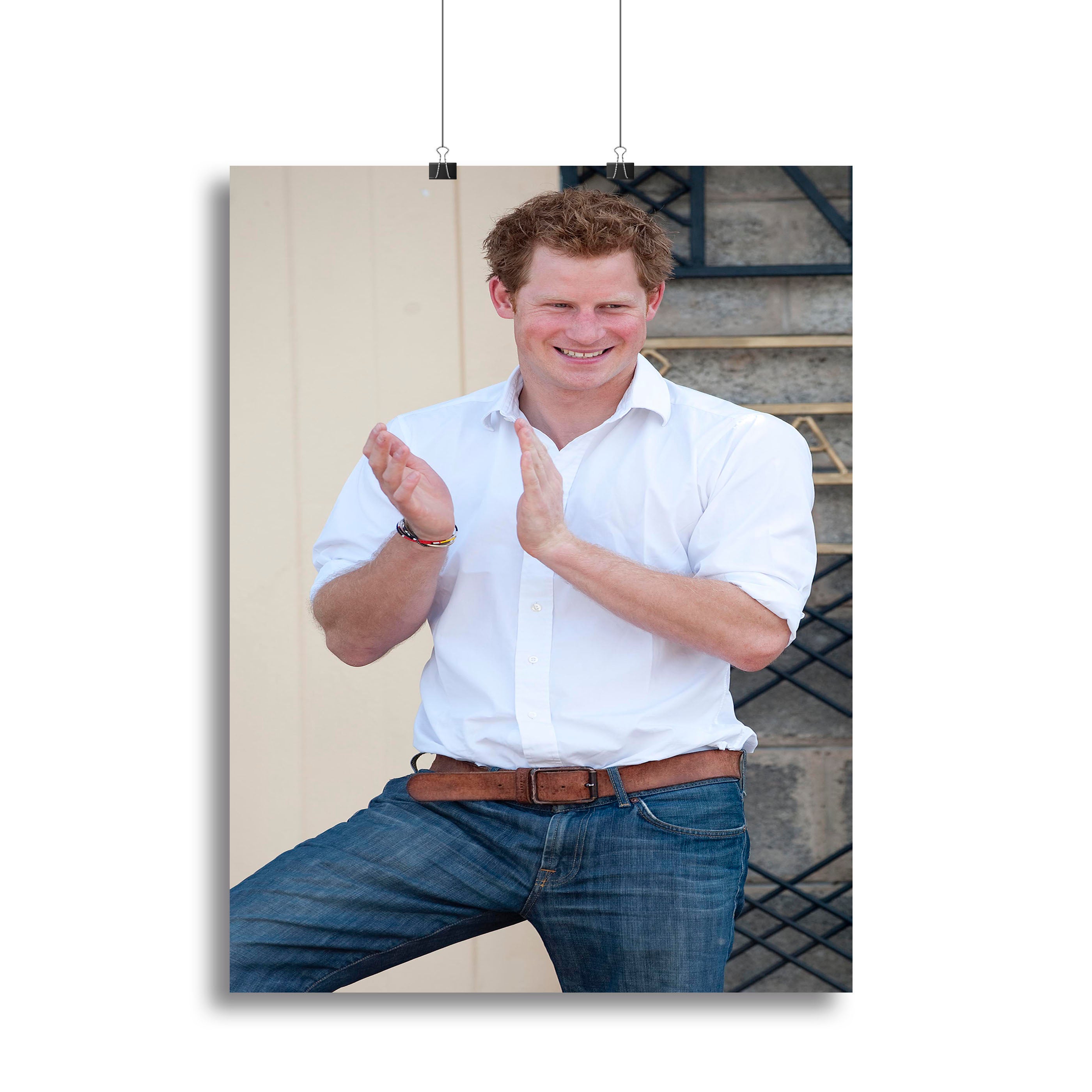 Canvas print featuring Prince Harry at a blind clinic in Lesotho, showcasing his humanitarian efforts in a vibrant and elegant design.