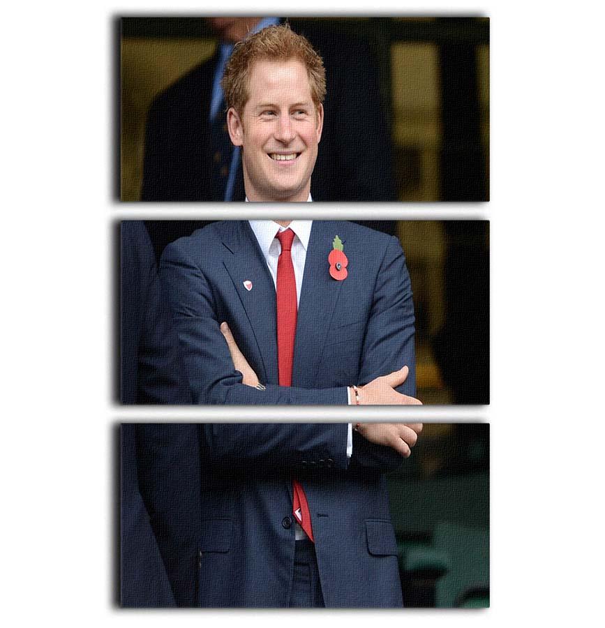A stunning 3-panel canvas print featuring Prince Harry at the Rugby International, showcasing vibrant colors and dynamic design.