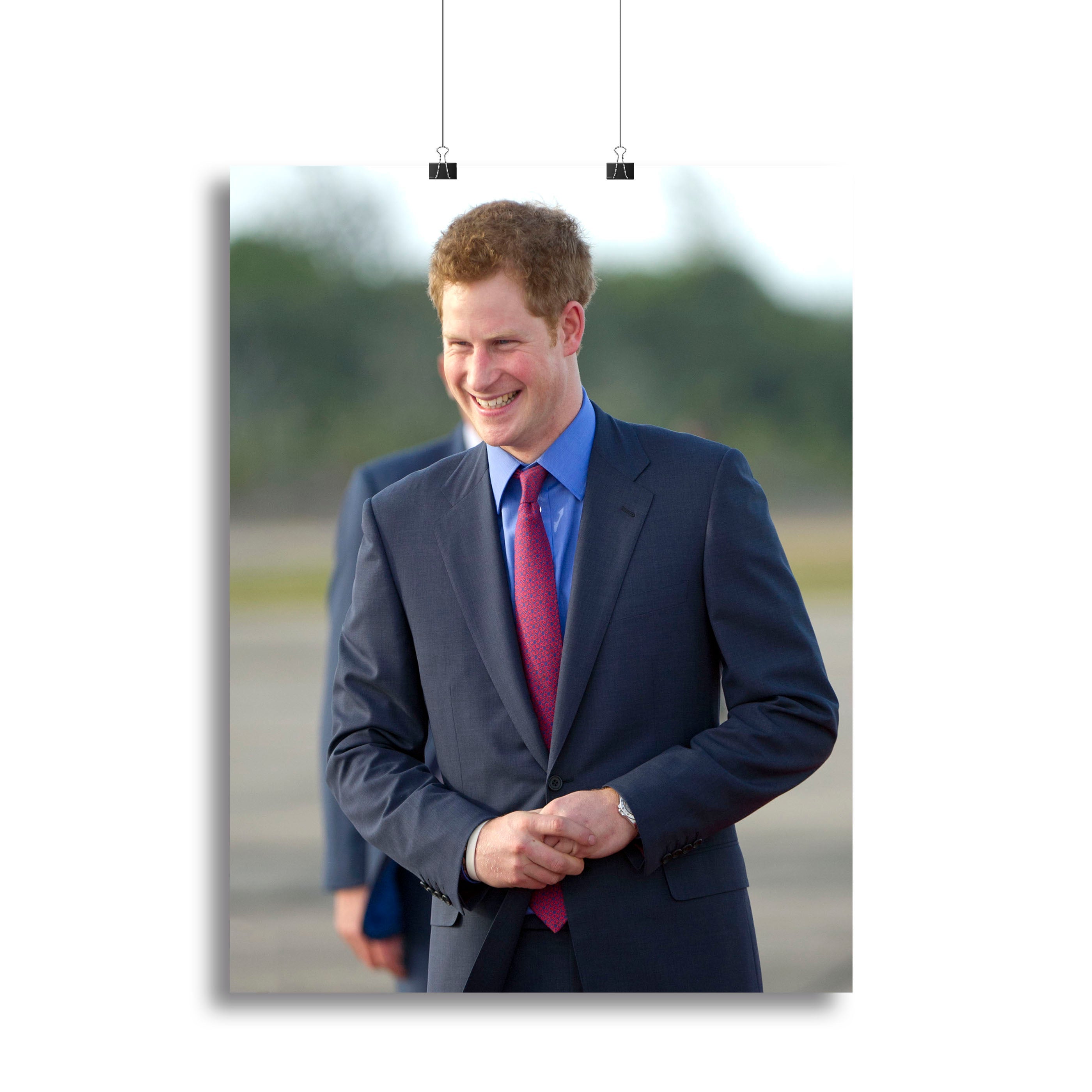 Canvas print of Prince Harry during his royal visit to Belize, showcasing vibrant colors and detailed imagery.