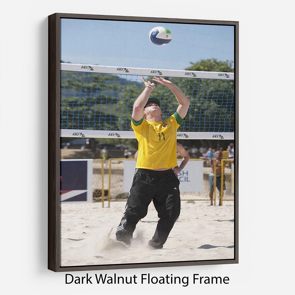 Abstract wall art featuring Prince Harry playing volleyball in Rio de Janeiro, Brazil, framed in an elegant floating frame.