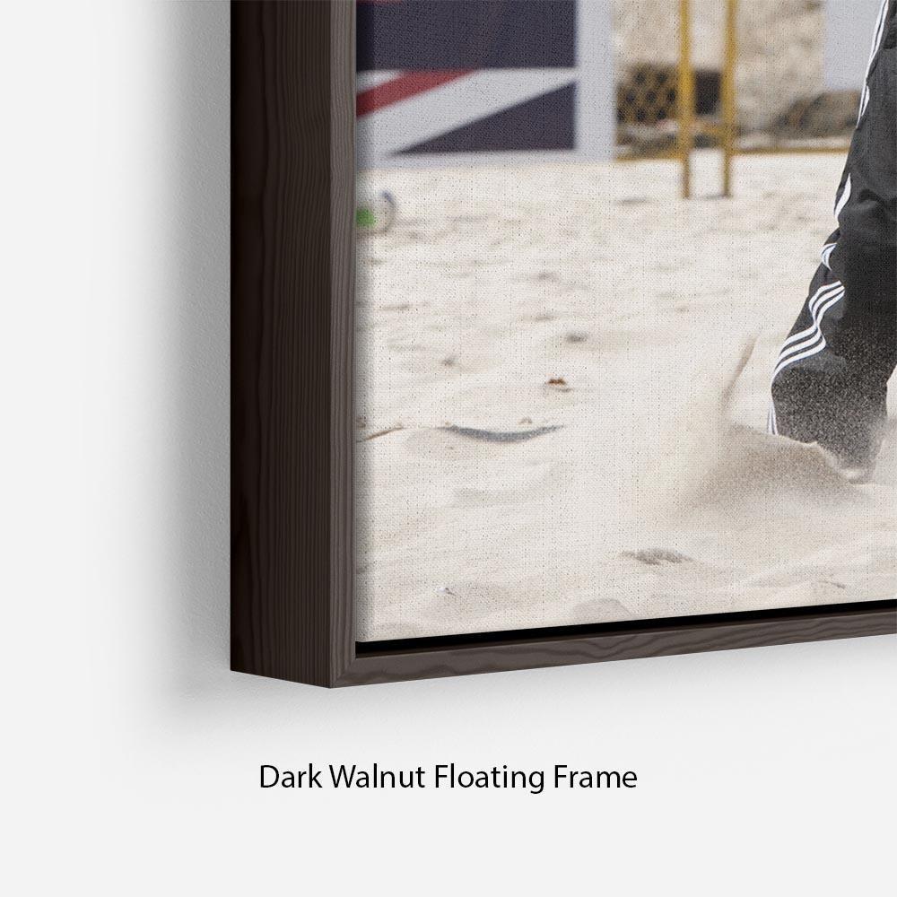 Abstract wall art featuring Prince Harry playing volleyball in Rio de Janeiro, Brazil, framed in an elegant floating frame.