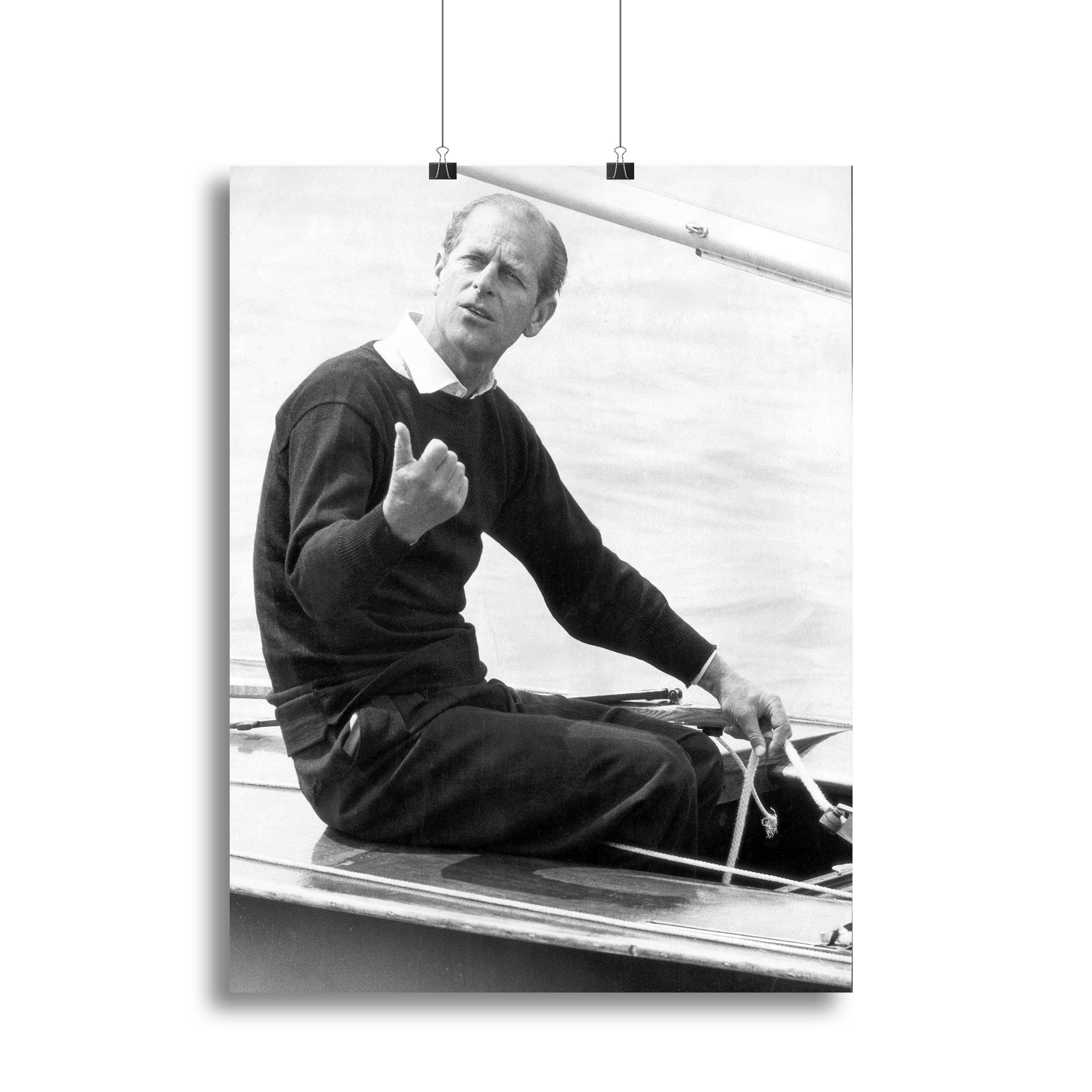 Canvas print of Prince Philip resting after racing at Cowes Isle of Wight, showcasing elegance and historical significance.