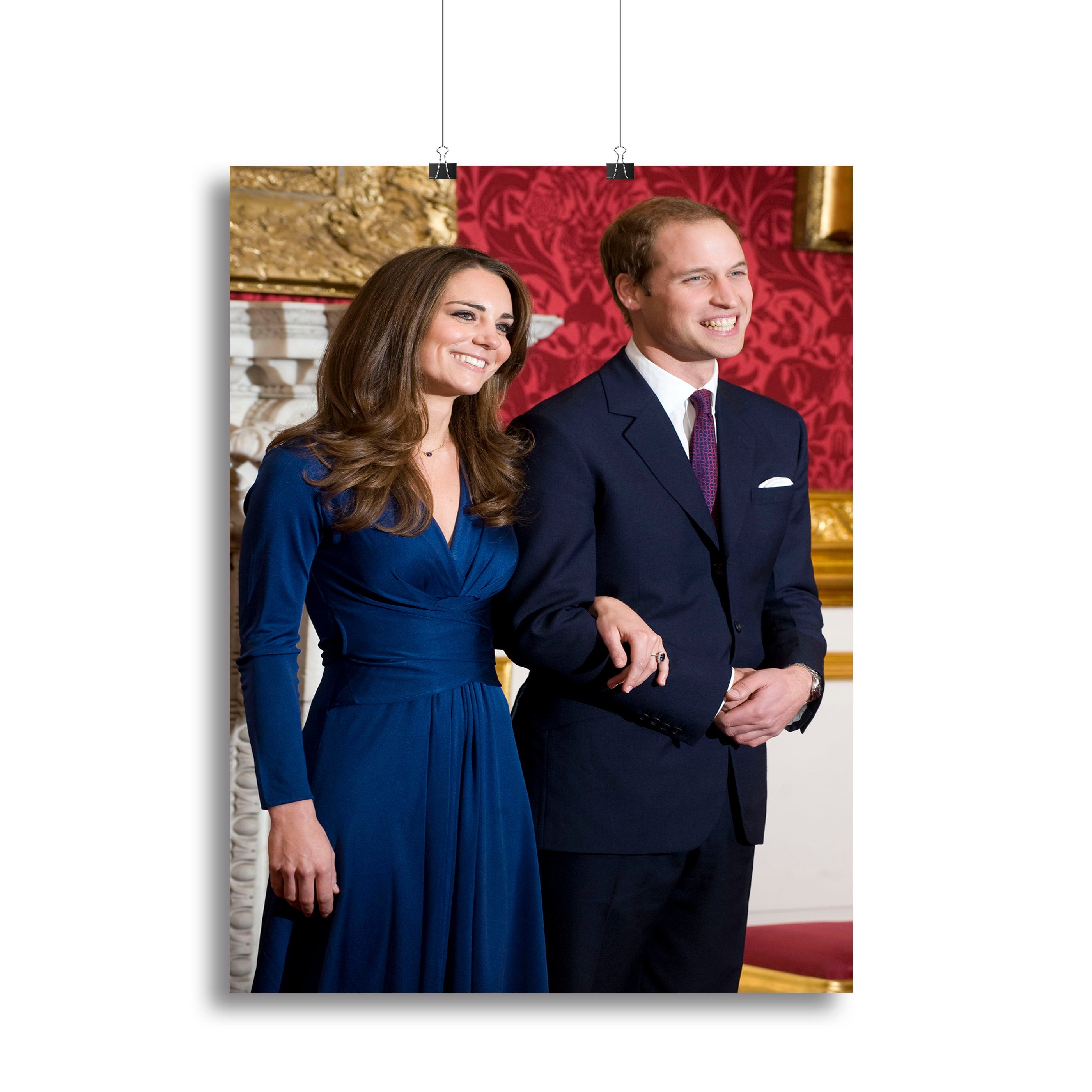 Canvas print featuring Prince William and Kate's engagement announcement, showcasing elegant design and vibrant colors.