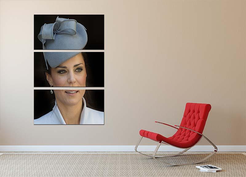 Three-panel canvas art featuring Prince William and Kate at Easter service in Australia, showcasing vibrant colors and intricate details.