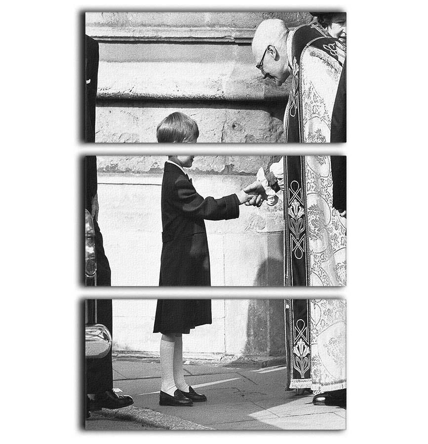 Three-panel canvas art featuring Prince William greeting the Dean of St Georges Chapel, showcasing elegance and sophistication.