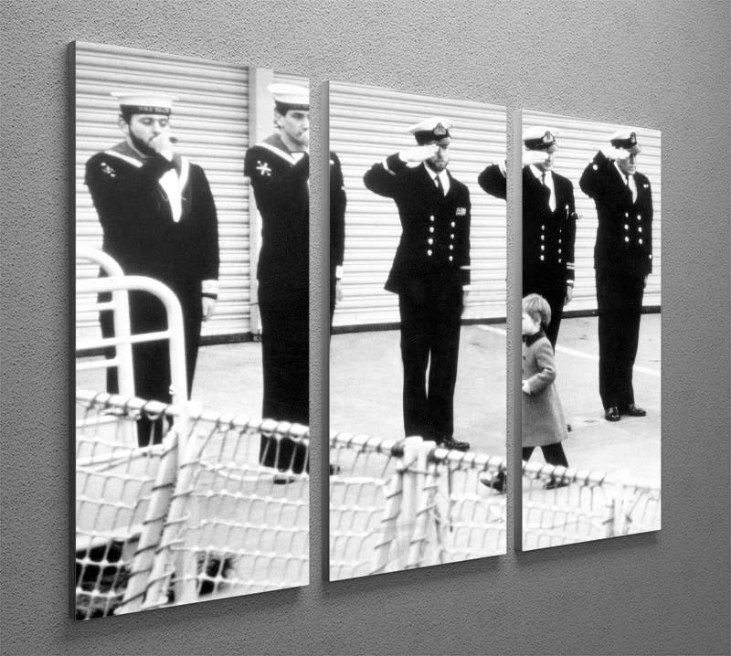 Three-panel canvas art featuring Prince William as a child visiting the Royal Navy, showcasing vibrant colors and intricate details.