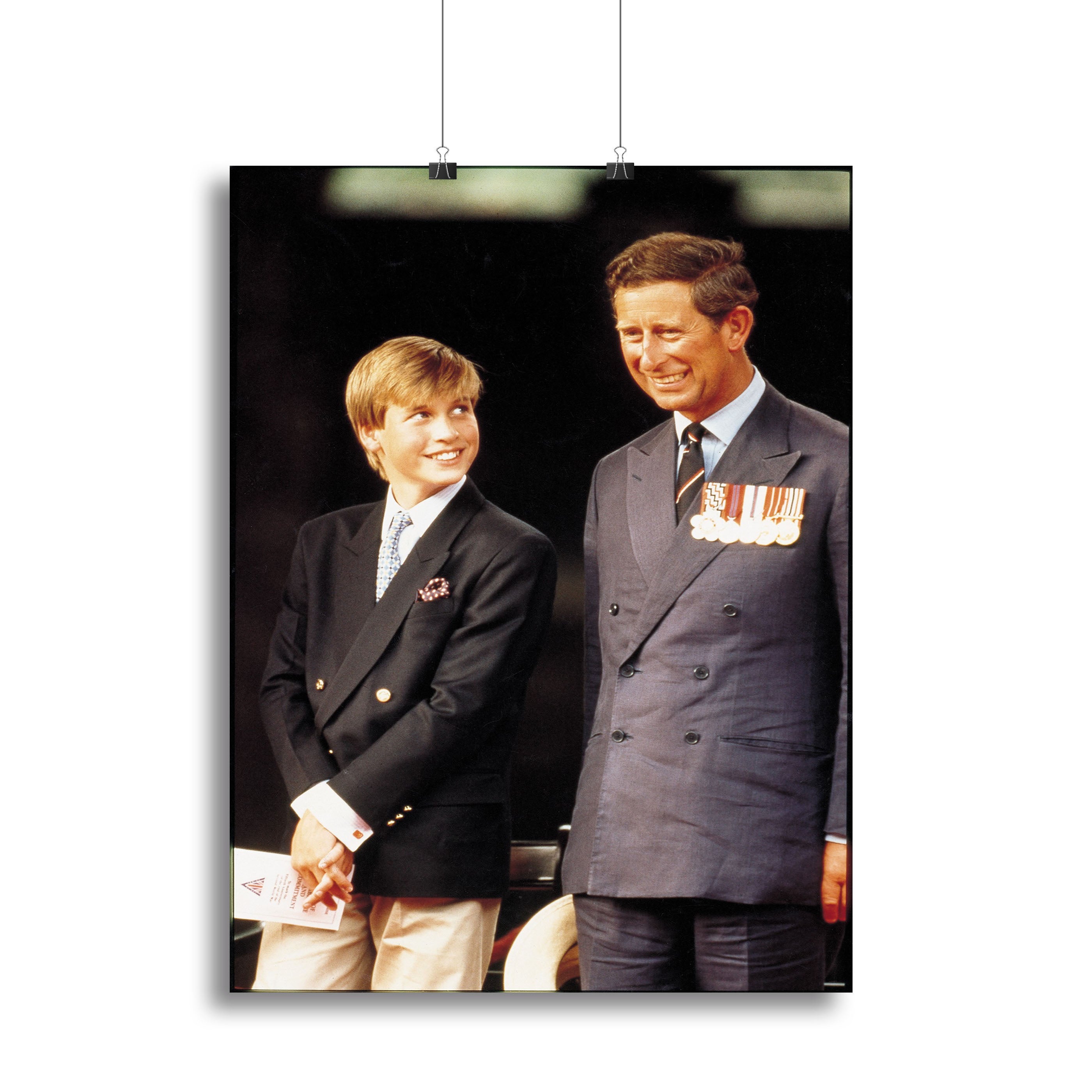 Canvas print featuring Prince William and Prince Charles at a VJ Parade, showcasing royal elegance and historical significance.