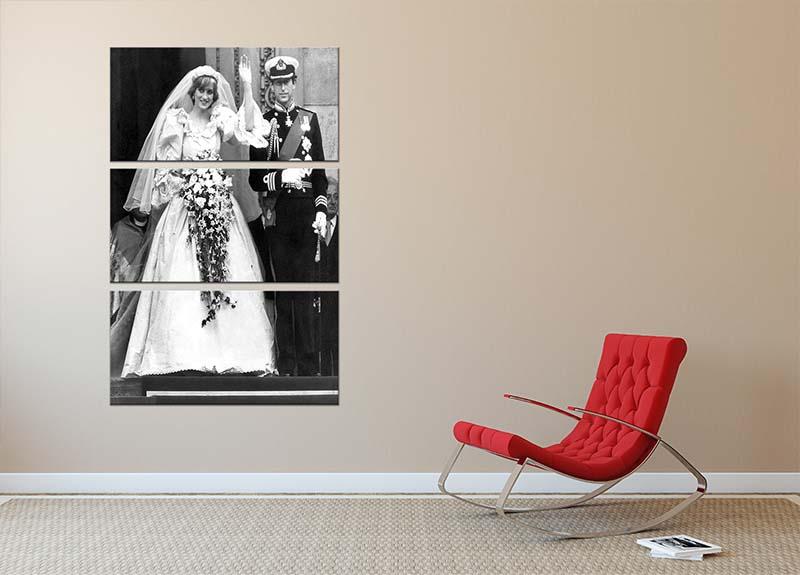 3-panel canvas art featuring Princess Diana and Prince Charles at their wedding, elegantly displayed for home decor.