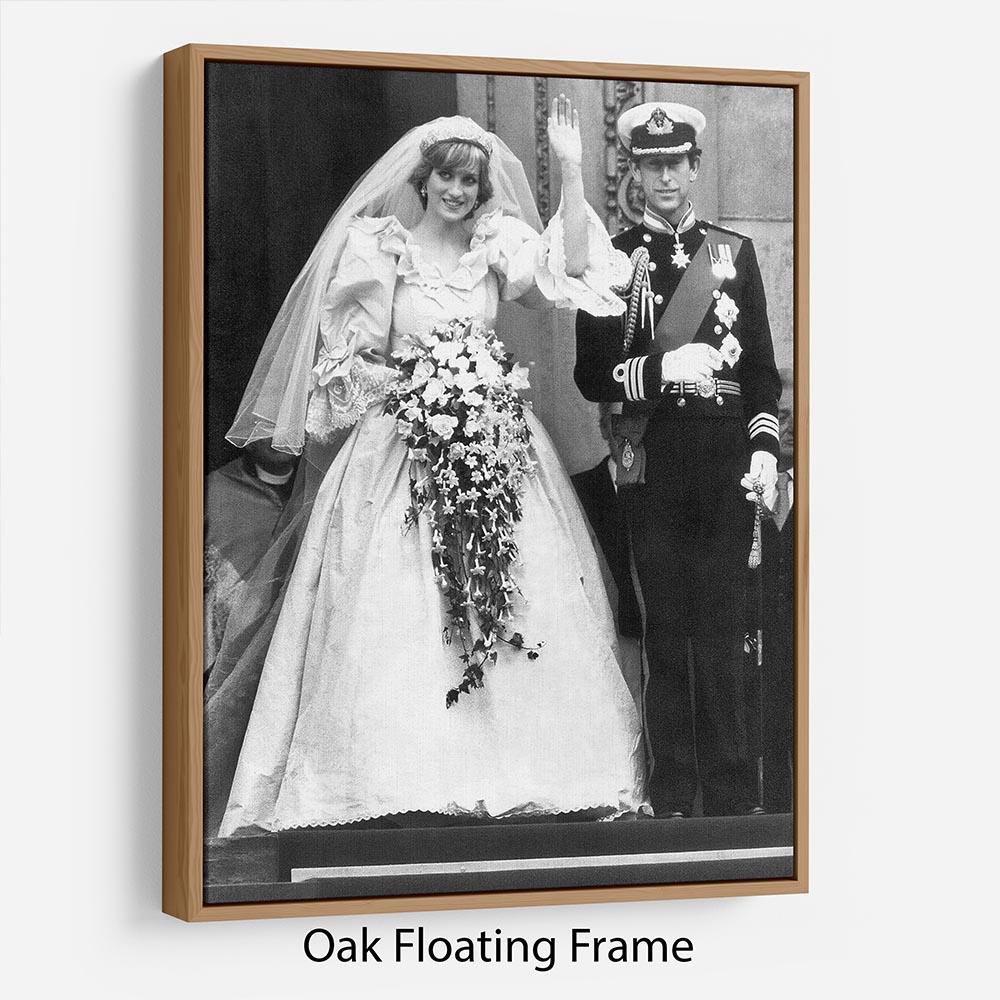 Artistic representation of Princess Diana and Prince Charles at their wedding, elegantly framed in a floating frame.