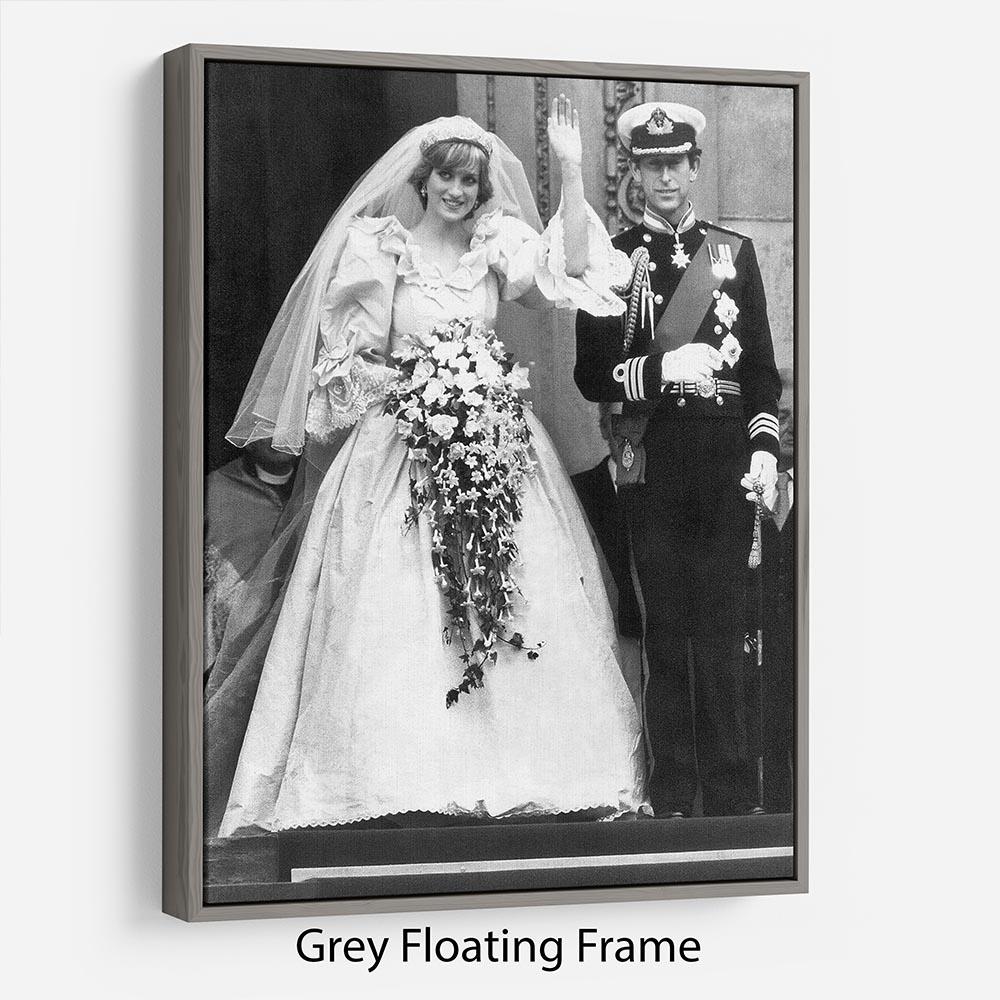Artistic representation of Princess Diana and Prince Charles at their wedding, elegantly framed in a floating frame.